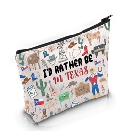 VAMSII Texas State Souvenirs Gift I’d Rather Be In Texas Makeup Bag Texas Home Cosmetic Bag Texas Tourism Gift Texas Vacation Gift (Rather Be In Texas M)