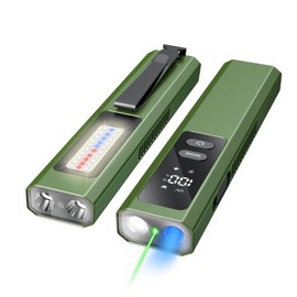 EDC Flat Flashlight High Lumens, Rechargeable Pocket Light with White/Warm LED, UV, Gream Beam, Flash Combo, 4 Bright Modes, Double Magnetic Base, for Outdoors, Emergency, Work, Detection (Green)