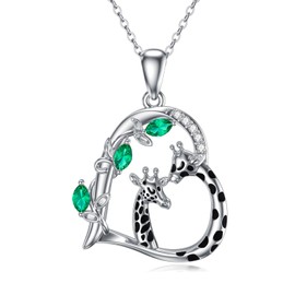 Sterling Silver Giraffe Necklace Giraffe Heart Necklace Mom and Baby Giraffe Necklace Animal Heart Pendant Giraffe Jewelry Gifts for Women Teen Girls Giraffe Lovers Birthday, Sterling Silver, Cubic