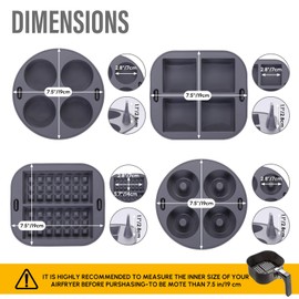 EM Silicone Air Fryer Liners – Set of 4 Reusable Air Fryer Liners Include Silicone Cupcake Liners, Silicone Donut Pan, Brownie Pan, Silicone Waffle Mold – Food Grade Non-BPA Silicone