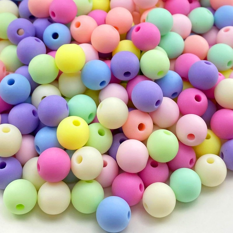 1500PCS Acrylic Round Beads, Matte Frosted Candy Pastel Beads Assorted