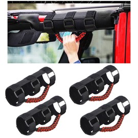 Endollars Roll Bar Grab Handles Paracord Hand Grips Accessories for Jeep Wrangler JL JK TJ YJ Gladiator 4XE Rubicon Sahara Unlimited (Evolution Red 4 Pack)