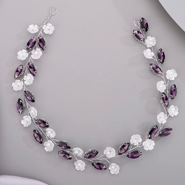 Diadema De Cristal Con Flores De Color Morado Para Boda, Enredadera Para El Pelo Para Novia, Mujeres Y Niñas, Para Peinados De Boda Púrpura 1 Unidad (Paquete De 1)