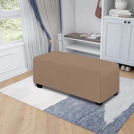 Easy-Going Funda otomana elástica fácil de Usar, Taburete de Almacenamiento Plegable, Protector de Muebles, Funda Rectangular Suave con Fondo elástico mas Grande Camello