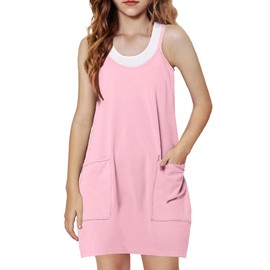 Arshiner Girls Dress with Shorts Casual Summer Spaghetti Straps One Piece Romper Dresses with Pockets for Kid 5-15 Y Light Pink