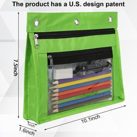 Yoeejob 1inch Expandable Pencil Pouch for 3 Ring Binder, 2 Pack Large Capacity Pencil Pouch with Zipper, Three Ring Clear Binder Pencil Case Suitable for School and Office（Green）