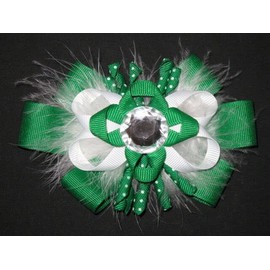 "ST. Patty's Bling" Fur Hair Bow Alligator Clip Girls Christmas Green White