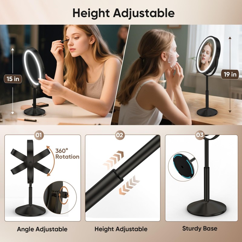 Professional 9" Lighted Makeup Mirror with 1X/10X HD Magnification –