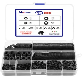 1350 Pcs Nylon Flat Washers Assortment Kit, Black Nylon Washers for Screws and Bolts (M2, M2.5, M3, M4, M5, M6, M8, M10, M12)