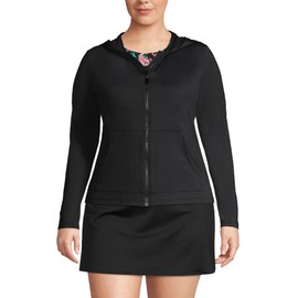 Lands' End Womens Hooded Zip Front Rash Guard Black Plus 3X