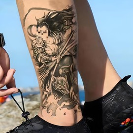 10 Sheets Chinese Character Temporary Tattoo Set Fake Tattoos and Samurai Chinese Mythology Heroes Ghosts Design