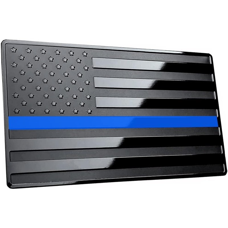 ENTJ 2 Pack Metal American Flag Emblem Decal, Thin Blue