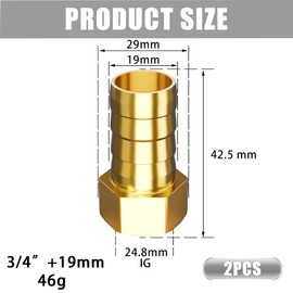 Atisite Brass Hose Nozzle 19 mm Barb x 3/4 Inch Female Thread, Brass Hose Nozzle Connector with Hexagon, Hose Nipple Hose Nozzle for Pipe Connections (Pack of 2)