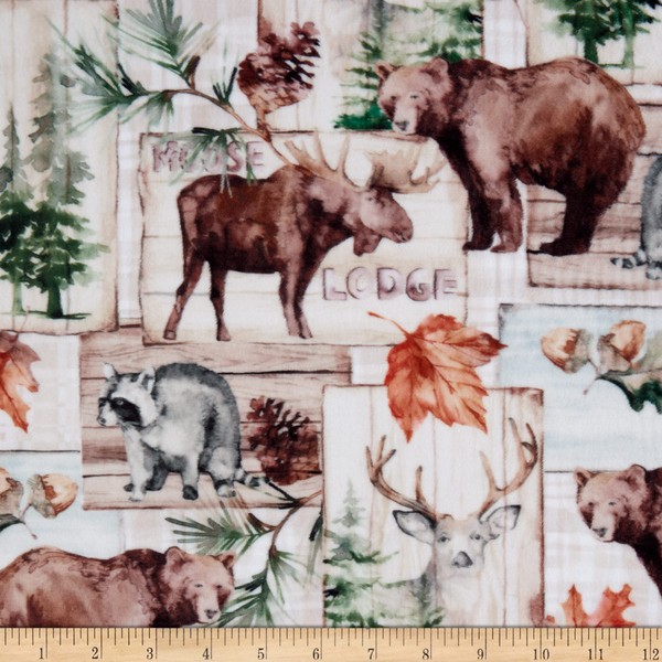 Shannon Minky Digital Cuddle Moose Lodge Natural, Fabric by The