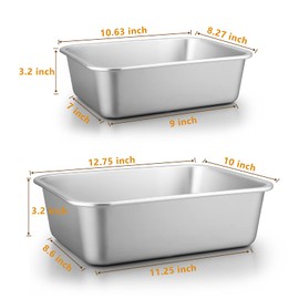 Deep Lasagna Pan Set of 2, E-far Stainless Steel Rectangular Roasting Baking Pans, 12.75 x 10 & 10.6x8.3 Inches Roaster Baking Dish, Non-Toxic & Heavy Duty, Dishwasher Safe