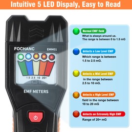 Fochanc Medidor EMF con detector de campo magnético de 5 LED, kit de equipo de caza de fantasmas mejorado, detector EMF para inspecciones en el hogar, oficina y exteriores, batería incluida