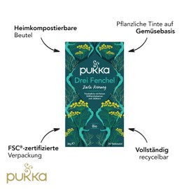 Pukka | Bio-Kräutertee „Drei Fenchel“ | Süßfenchelsamen, Wilder Fenchel und Fenchelblätter | nach dem Essen | 4er Pack | 80 Teebeutel
