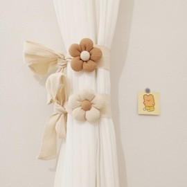 champracer Pack of 2 Curtain Holders, Cartoon Flower Rope, Curtain Tiebacks for Children's Room, Flower Clips, Tiebacks for Children's Room, Bedroom, Decoration, Home Decoration (Pink)