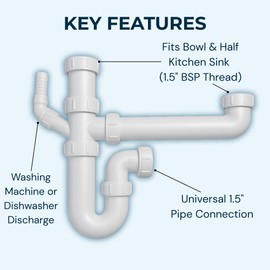 Hulthor Universal Double Bowl Sink Waste Kit - 1.5 & Double Bowl Kitchen Sink Trap, 40mm, Waste Pipe & Fittings