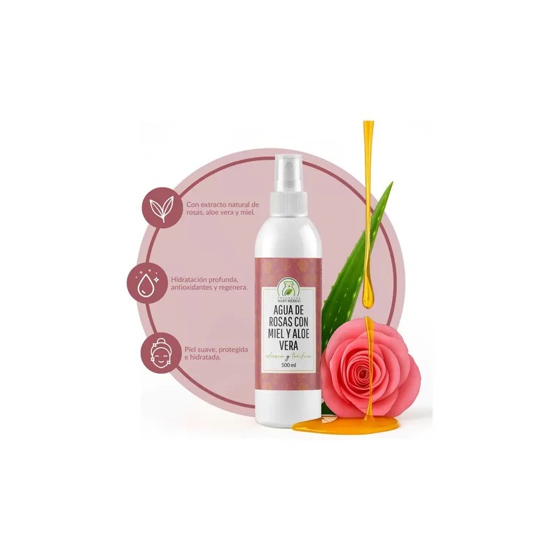 Agua De Rosas, Miel Orgánica & Aloe Vera Hidratante (500ml)