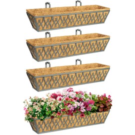 Karlliu 4 Pack 30 Inch Window Boxes Planters Railing Planter Box with Adjustable Brackets for Porch Fence Patio Balcony Hanging Flower Baskets with Coco Liners for Outdoor Garden Decor - Dark Grey