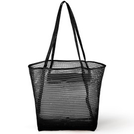 Dejaroo Mesh Knit Beach Tote Bag for Women Foldable and Packable (Black)
