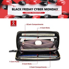 FT FUNTOR Wristlet Wallet for Women, Ladies Zip around Wallet PU Vegan Leather Clutch Long Purse Phone Card Holder Organizer Black