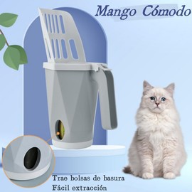 HITHOTMMA Cuchara para Arena para Gatos, 2 en 1 Pala Gato,Kit de Pala para Arena para Gatos, Portátil Sistema de Cuchara para Tamiz de Arena para Gatos, con 60 Bolsa de Basura,Desmontable (Gris)