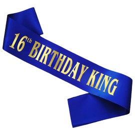 Novaflare 16th Birthday King Sash for Boy, Royal Blue Birthday Sash for 16th Birthday Party Supplies, Birthday Gifts for Boy 16th Birthday Party Favors