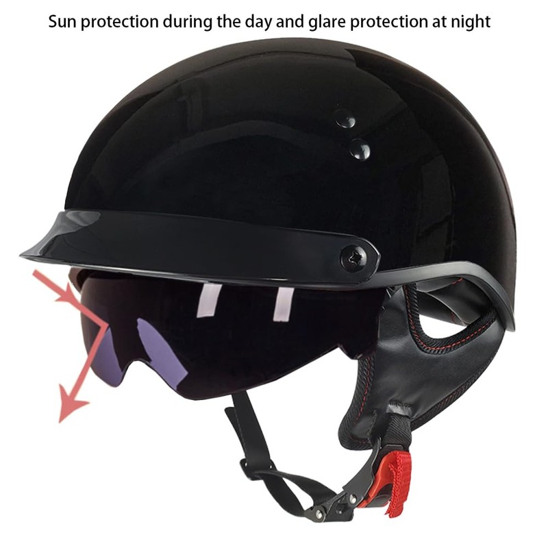 Motorcycle Half Helmet with Retractable Inner Sun Shade Quick Release