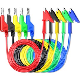 Cleqee Pack of 5 Crocodile Clips to Banana Plug Cable, Stackable 4 mm Banana Socket Test Leads for Multimeter, Terminals Measuring Cable, 2 M/6.56 ft Test Cable, Soft Wire, 5 Colours