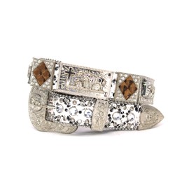 West Star Texas Genuine Leather Belt Rodeo Women & Cowboy Big Rhinestone With Engraved Buckle Country Style Silver -1033 Prayer SNAKE XL