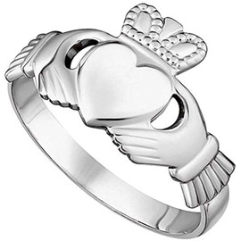 Women's Claddagh Ring - Rhodium plated to avoid tarnishing - Comfortable Fit - Made in Ireland - Sterling Silver Hallmarked for Authenticity (Size 5.5)