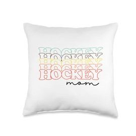 Retro Hockey Support Designs Retro Bubble Letters for Proud Hockey Moms Throw Pillow, 16x16, Multicolor