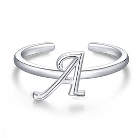 SIMPLGIRL 925 Sterling Silver Initial Ring for Women Girls Open Adjustable Letter Capital Ring Stackable Statement A-Z Alphabet Knuckle Rings Brand Finger Rings Gifts