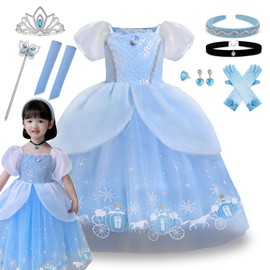 QOOLY Princess Dress, Children, Halloween, Cosplay, Costume, Girl, Princess-like, Cute, One-Piece Dress, Kids Costume, Costume, Girls, Princess-Style Dress, Luxurious Set, Birthday, Play-party