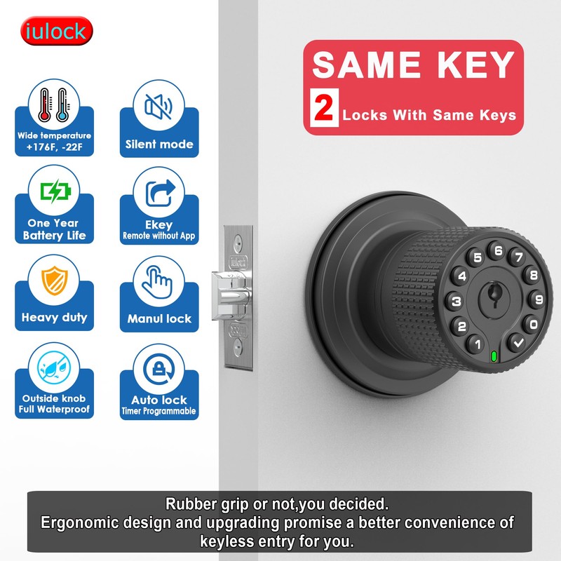 iulock Smart Door Knob with Keypad and Key,Keyless Entry Door