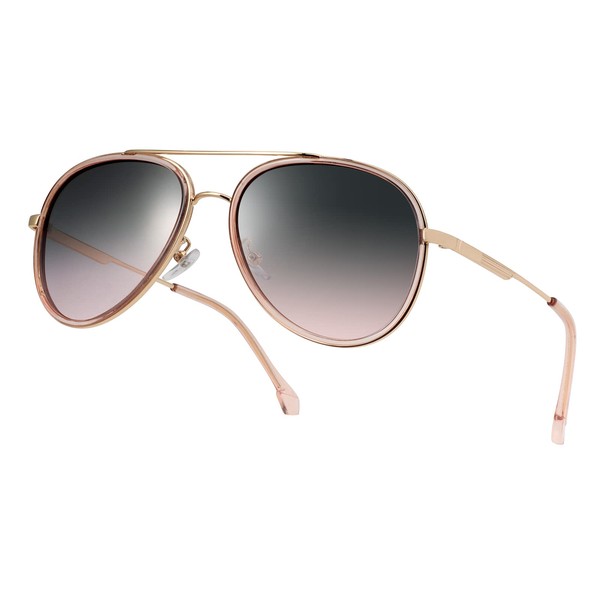 POLARKING Oversized Aviator Polarized Sunglasses for Women Men,Oval Double Bridge
