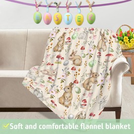 FJTP Luxury Plush Easter Blanket Cute Bunny Easter Egg Flower Leaves Throw Blanket for Couch,Lightweight Soft and Warm Throws Blankets for Sofa Bed Living Room in Spring 50"x40"