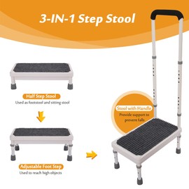Step Stool with Handle for Elderly Adults, High Beds Steps Heavy Duty Metal Stepping Stool Mobility Aids Stand Assist, Medical Adjustable Bariatric Step Stool for Kitchen, Bedside, SUV, Bath - 400 lbs