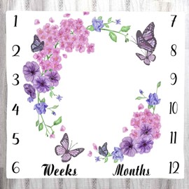 LYLYCTY Baby Age Blanket Purple Floral Butterfly Baby Monthly Milestone Blanket Newborn Photo Baby Memory Blanket for Girls 48x40 Inch Baby Growth Chart Swaddling Blanket BTLSLY635