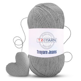 Troyarn Jeans 60% Cotton 40% Acrylic Amigurumi Yarn,Soft, Fine/Sport (2) for Crochet and Knitting 3.52 Oz (100g) / 360 Yd (330m) (11626 - Light Grey)