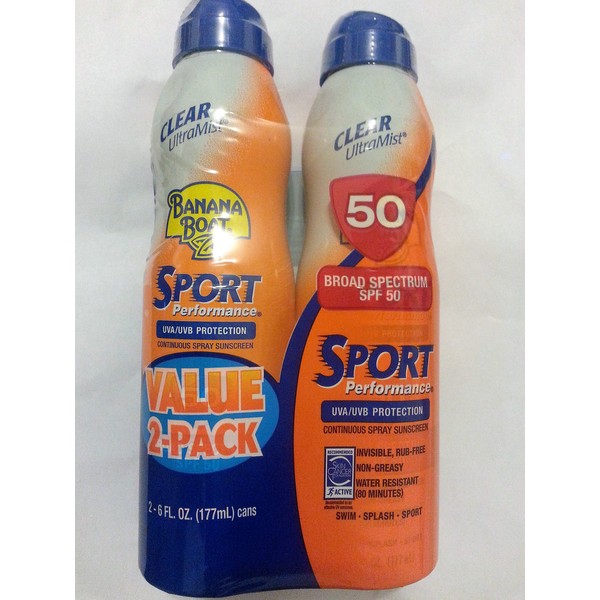 Banana Boat Continuous Spf#50 + Spray Sport 6 Ounce (Powerstay) (177ml) (2 Pack)