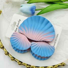 Gradient Seashell Hair Clips Set - 3 Pack Hair Claws & Shell Claw Clip Set for Women&Girls;Matte Gradient Plastic Hair Accessories;Non-Slip Grip for Slip Lightweight(1*3.93in+2*2.55in) (Pink-Blue)