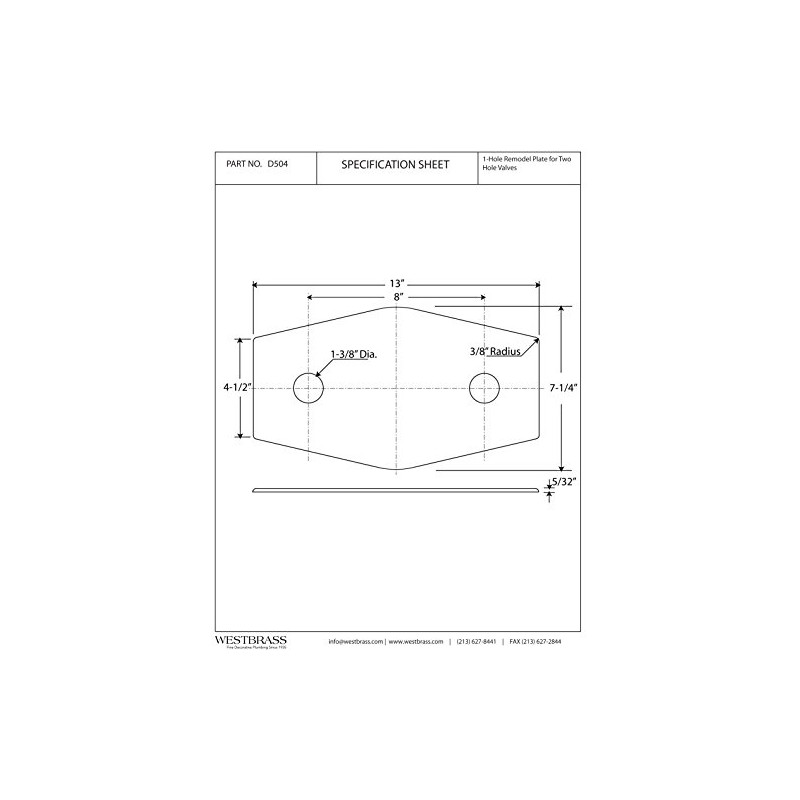 Westbrass Two-Hole Remodel Plate, Polished Chrome, D504-26 13 in