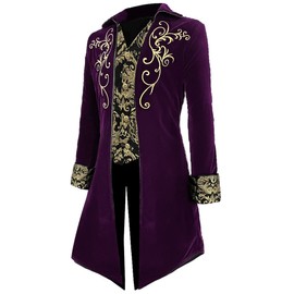 Apocrypha Mens Medieval Steampunk Tailcoat Victorian Prince Jacket Frock Coat (Purple, Medium)