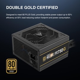 GAMDIAS 750W Gold Gaming PC PSU, 80 Plus ATX Gold 12V Power Supply for PC Computers with Active PFC, ATX 3.0 & PCI e Gen 5.0 Power Supplies, Helios P2-750G