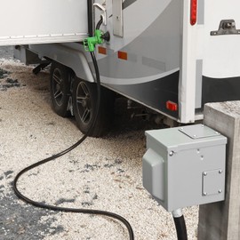 RVGUARD 50 Amp 25 Foot RV/EV Extension Cord, NEMA 14-50P/R Heavy Duty Extension Cord with LED Power Indicator and Cord Organizer, Green, ETL Listed