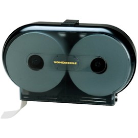 vonDrehle 3253 Jumbo Roll Twin Jr. Commercial Bath Tissue Dispenser, Smoke, 9" Diameter Roll Size, 3.3" Core Size, Approx Dimensions: 21" x 12" x 5", Stylish Attractive Design