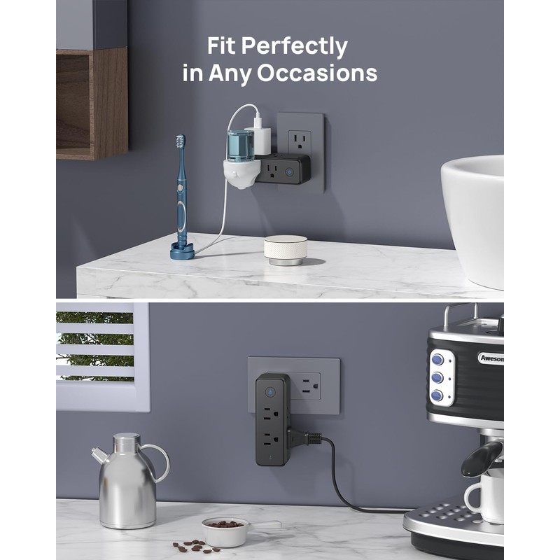 TROND Outlet Extender Surge Protector - 6 AC Outlet Splitter